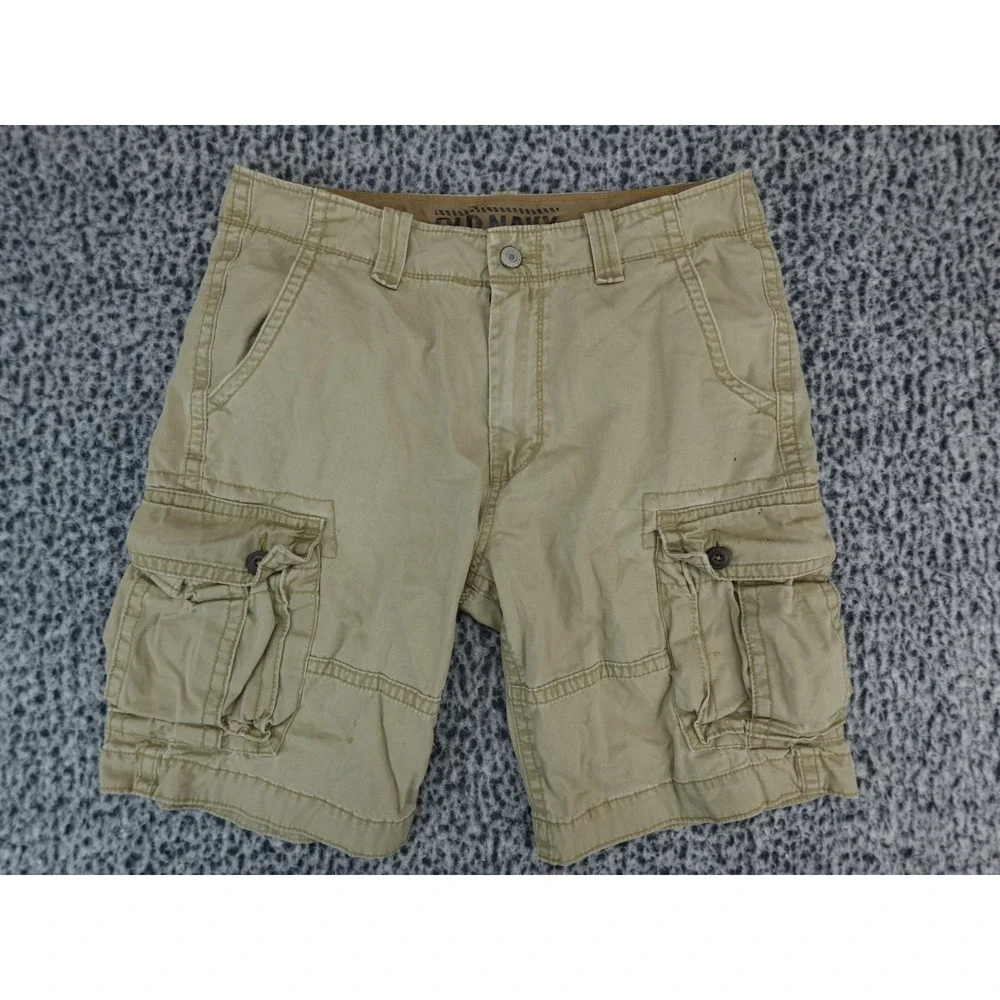 Old Navy Mens Cargo Shorts Khaki Tan Cotton Twill Multi Pocket Size 32W